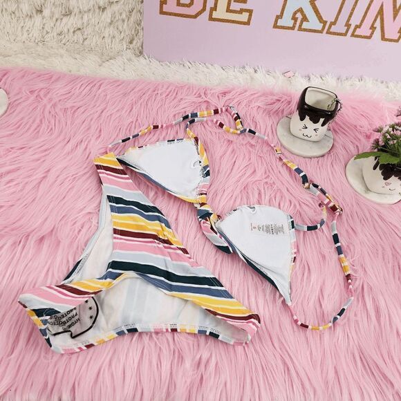 NIB Candy Color Striped Push-Up Bikini Medium: Splashy Chic MIB - Picture 2 of 5